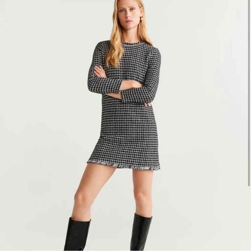 MANGO beaded tweet dress